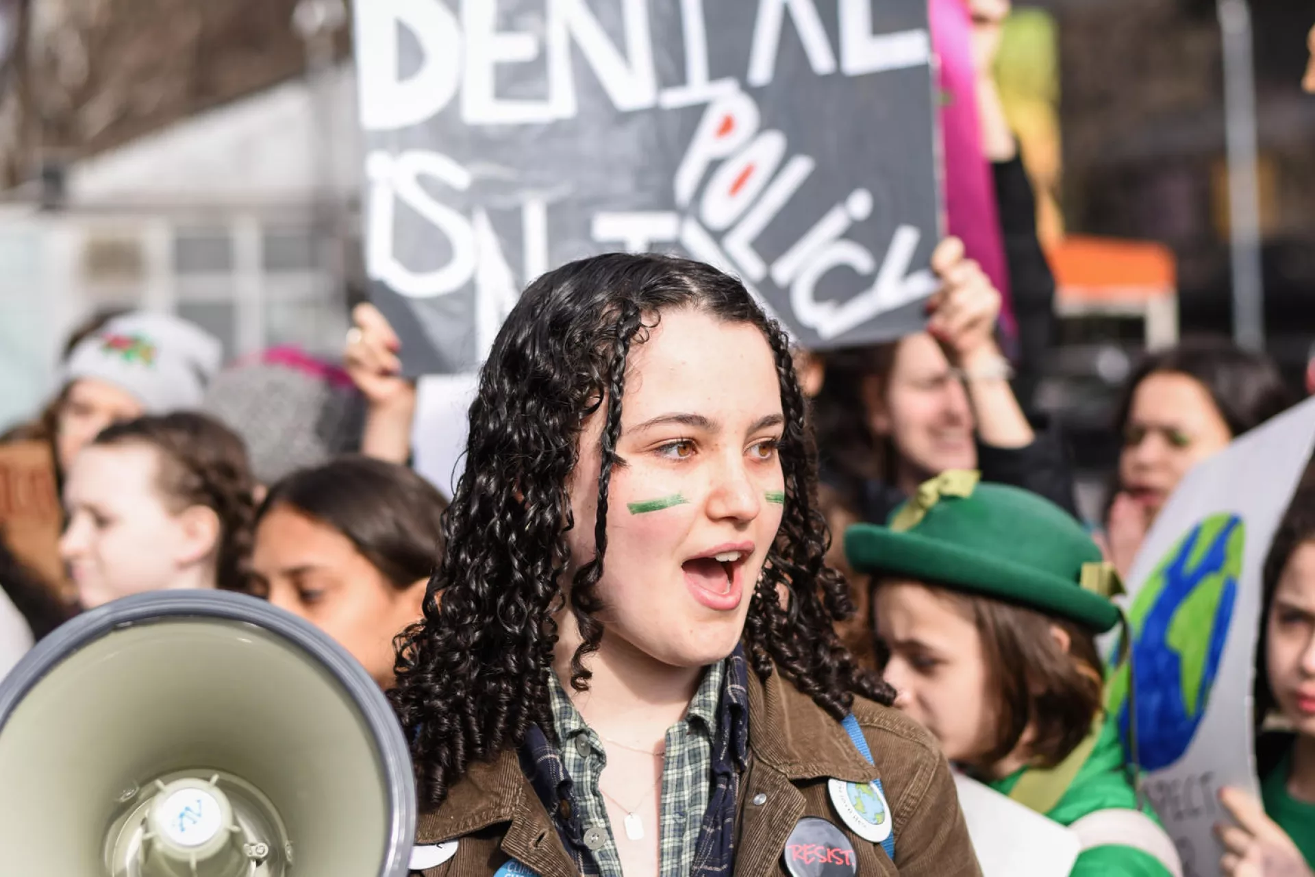 Olivia, 16, one member of a group of young people protesting in favor of environmental protection outside the United Nations on 15 March 2019.