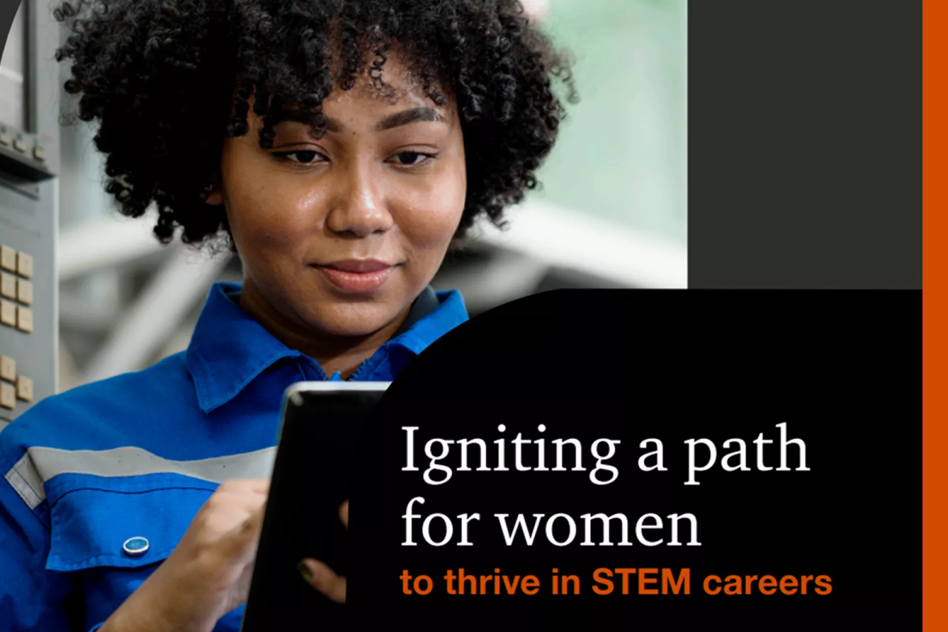 Feature image for the report showing a young woman working in STEM