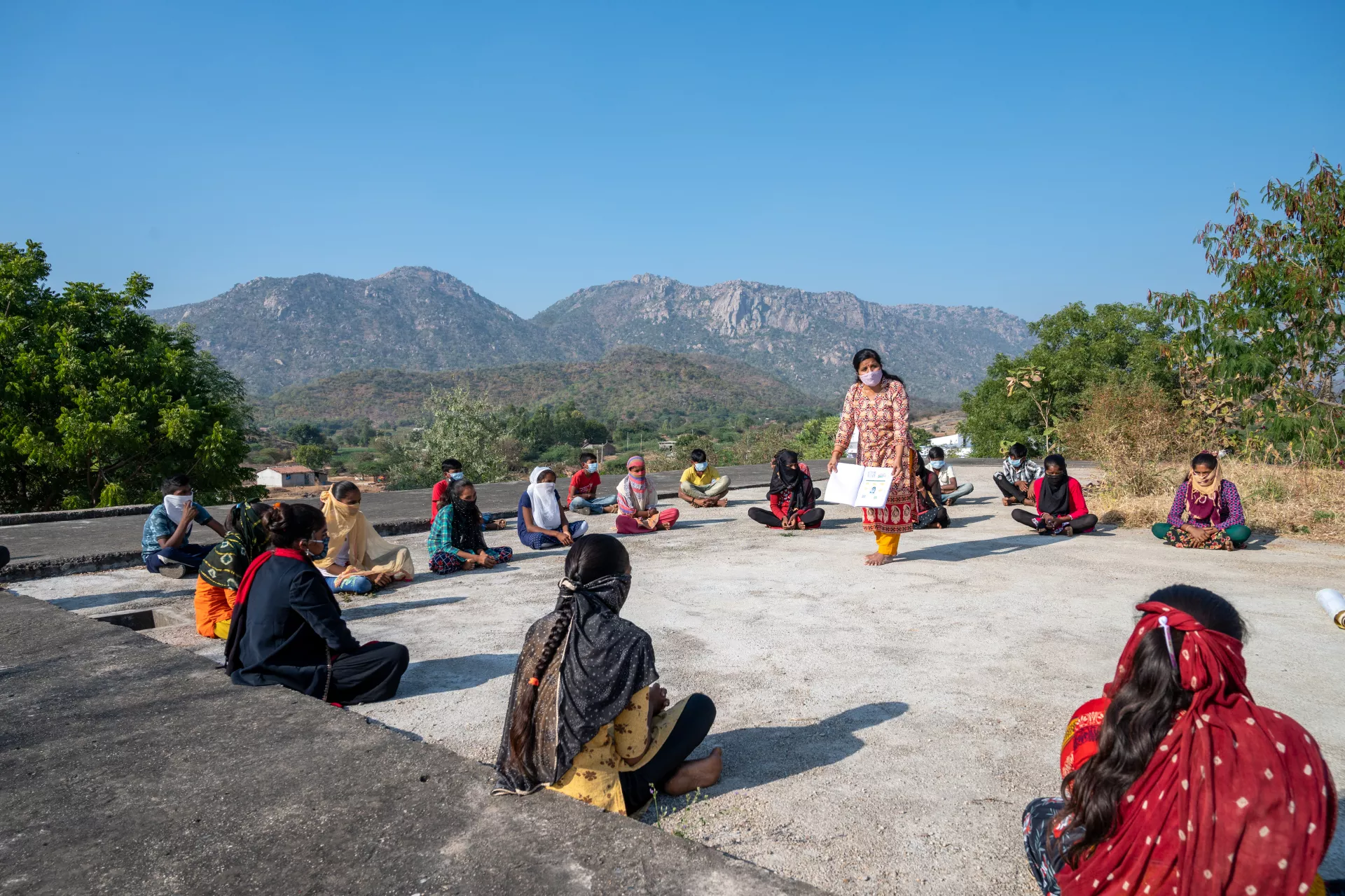 Unicef Cordinators Shipla ben and Kanubhai conduct meetings with children under Alternative care and mental health pshycho social support engagement. Location : Village Kantivaas, Banaskantha, Gujarat, India