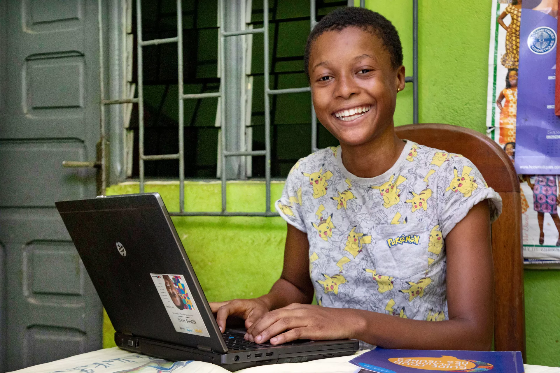 Tchétché Murielle Aholi, 16, follows the training given by Séphis on women's leadership, from her home in Yopougon, a suburban of Abidjan, a city in the south of Côte d'Ivoire.