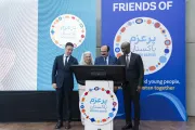 Kevin Frey, Generation Unlimited at UNICEF CEO, Pernille Ironside, UNICEF Representative in Pakistan, Rana Mashhood Ahmad Khan, Chairman of the Prime Minister&rsquo;s Youth Programme, and Mohamed Yahya, the United Nations Resident Coordinator in Pakistan. Photo taken in 2026 during the launch of GenU Pakistan