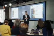 Kevin Frey addresses the GenU Global Leadership Council during the partnership's 2023 leadership meeting.