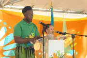 Barbados youth mental health activist Kalan Alleyne and UNICEF Youth Advocate Maria Marshall address the audience during the Green Rising launch.