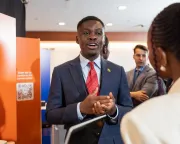 Joshua Opey, Commonwealth Youth Council President from Ghana, participating in a virtual meeting.