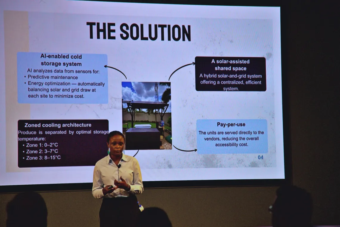 Kilimo Chills Solution lead from Kenya presenting on Stage