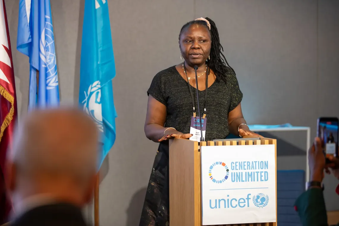 Nadi Albino, Acting CEO of Generation Unlimited at her address during the Global Leadership Council