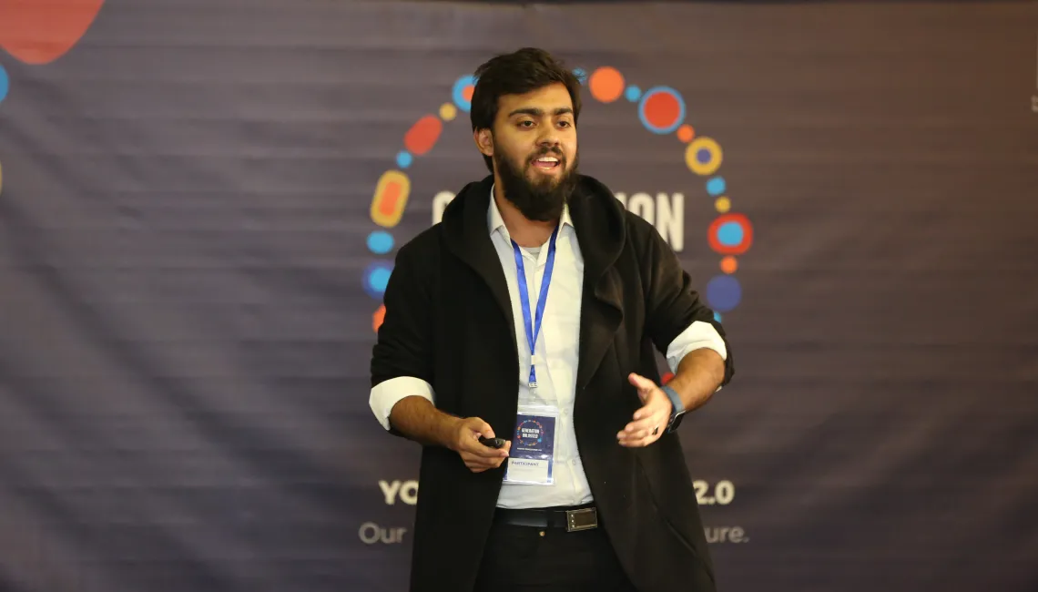 24-year-old Irfan during Eye Interaction&rsquo;s final pitch presentation at the GenU Challenge 2.0