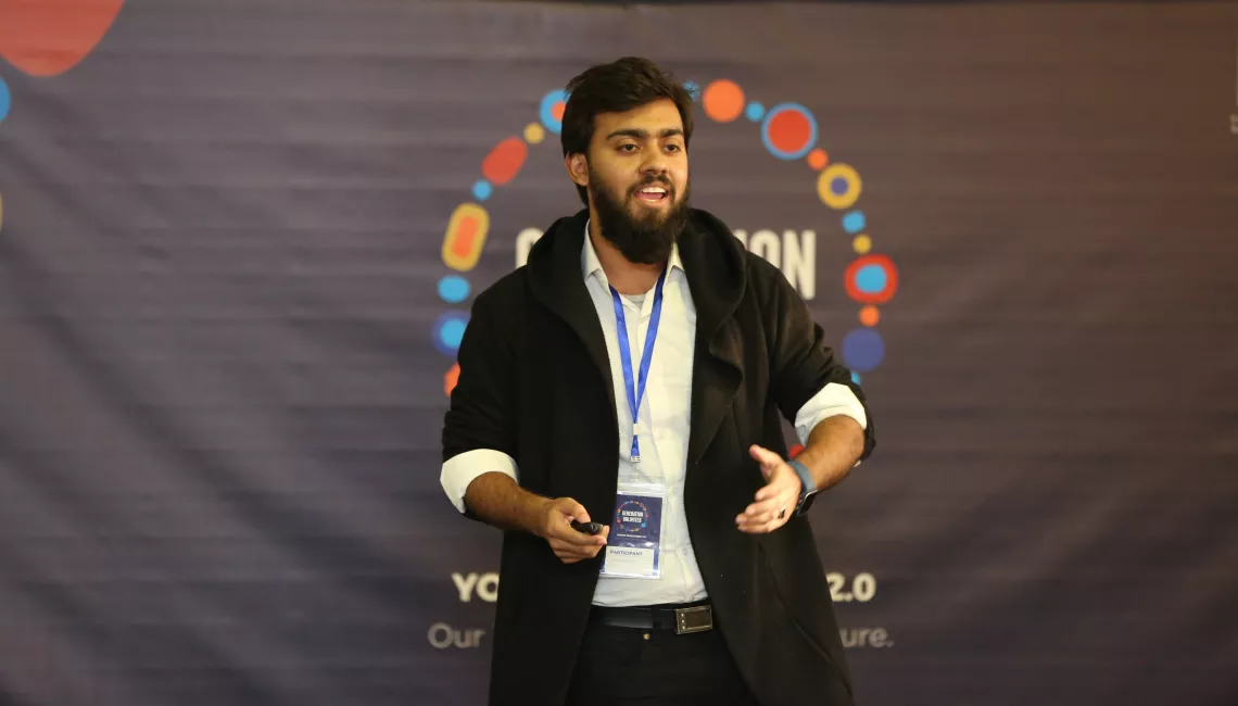 24-year-old Irfan during Eye Interaction’s final pitch presentation at the GenU Challenge 2.0