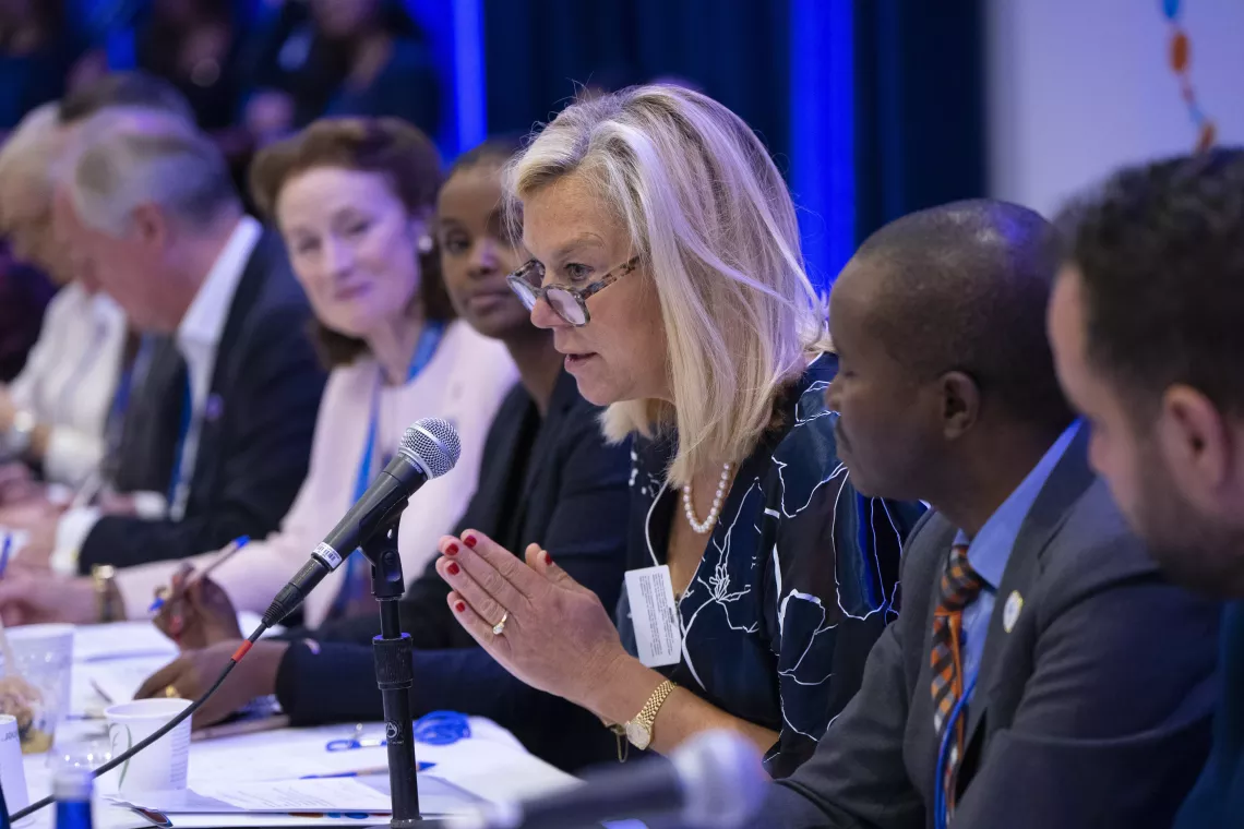 The Netherlands Minister for Foreign Trade and Development Cooperation Sigrid Kaag speaks during the Third Global Board Meeting of Generation Unlimited on 23 September 2019 at UNICEF House in New York.