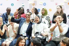 Youth entrepreneurship team 'Soigel' members captured during a COP27 Session in Egypt